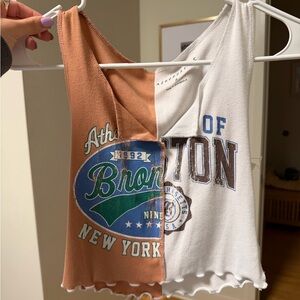 Aeropostale Two-Tone Bronx & Boston Graphic Crop Tank - Rust Orange & Cream